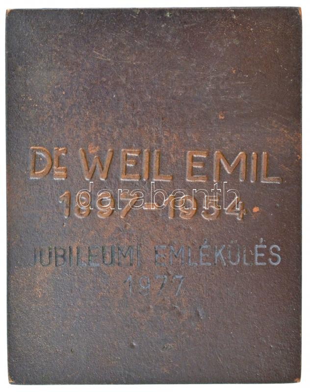 Beck András (1911-1985) 1977. 'Dr. Weil Emil 1897-1954, Jubileumi emlékülés 1977' öntött Br plakett, hátoldalán gravírozva (67x53mm) T:2 patina - Image 2