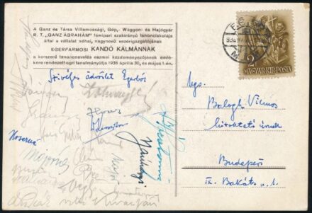 1938 A Ganz és Társa Villamossági, Gép-, Waggon- és Hajógyár Rt. 'Ganz Ábrahám' fémipari szakirányú tanonciskolája által a vállalat néhai vezérigazgatója, egerfarmosi Kandó Kálmán emlékére rendezett egri tanulmányútjának