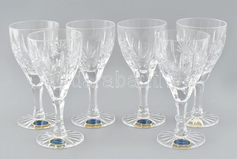 Romanart csiszolt kristály borospohár készlet, 6 db, apró kopásokkal, jelzett, m: 15,5 cm