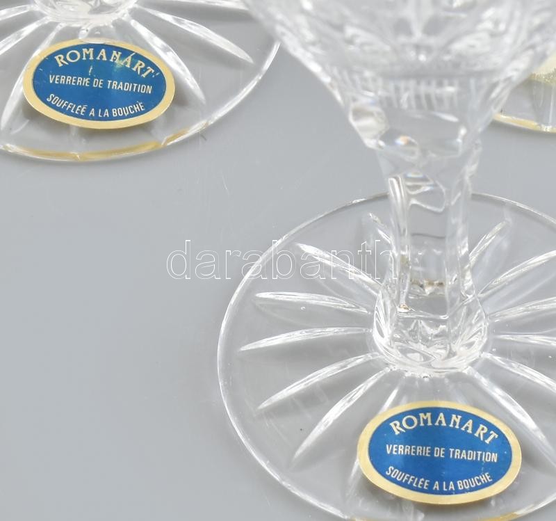 Romanart csiszolt kristály borospohár készlet, 6 db, apró kopásokkal, jelzett, m: 15,5 cm - Image 2
