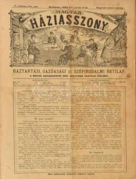 1886 Magyar háziasszony. V. 28-29, 31-52 sz. + Munka után. A 'Magyar Háziasszony' szépirodalmi melléklete. 28-52. sz. Kopott, sérült félvászon-kötésben, sérült, hiányos gerinccel, szétvált kötéssel, a 30 sz. hiányos, szakadt,