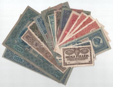 16db (15xklf) Korona bankjegyből álló tétel, közte 1904. 10K + 1919. 5K 'Más törvényes...' T:III-IV