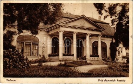 1938 Babócsa, Gróf Somssich kastély + Jugoszláv portóbélyeg a hátoldalon