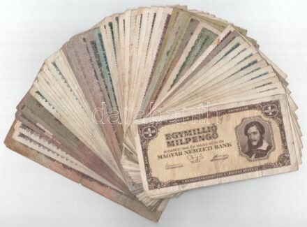 60db-os vegyes Pengő bankjegytétel, közte 1946. 1.000.000.000P alacsony sorszámmal: 'R 177 000634' + 1946. 10.000MP alacsony sorszámmal: 'A 054 000486' T:III,III-