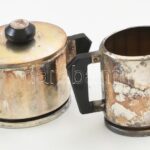Berndorf jelzett, Art Deco szerviz készlet, tálca, tejkiöntő, cukortartó, ezüstözött, bakelit füllel. - Image 3