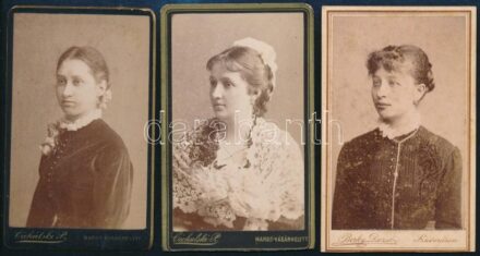 cca 1900 3 db hölgy portré, keményhátú fotó Berky Dezső, Ciehulski P. műtermeiből, 9x6 cm