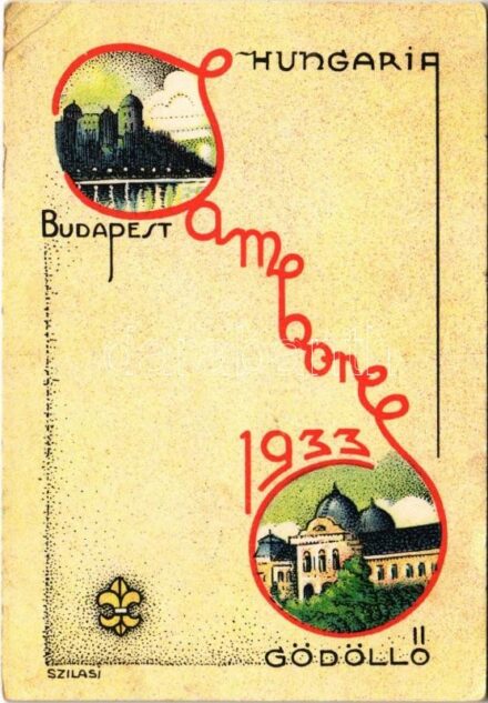1933 Budapest-Gödöllő, Cserkész Jamboree. Kiadja a Magyar Cserkészszövetség / Hungarian boy scout jamboree art postcard s: Szilasi (EK)