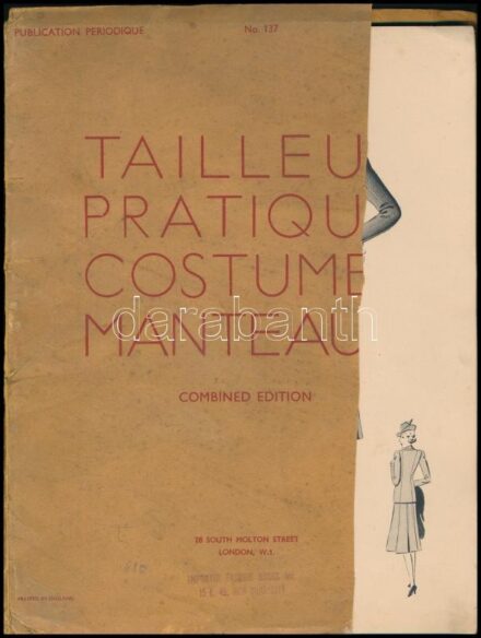 1940 Angol női kosztümöket bemutató divatmappa, London, Bell's Fashion Bureau Ltd., 13 t., fekete-fehér illusztrációkkal, sérült, hiányos kiadói mappában