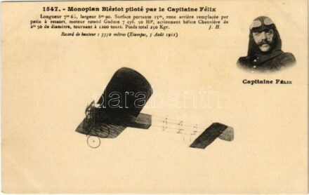 Monoplan Blériot piloté par le Capitaine Félix / Blériot monoplane, French aviator