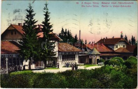 1916 Alsótátrafüred, Unter-Schmecks, Dolny Smokovec (Magas-Tátra, Vysoké Tatry); részlet, fürdőház. Paul Bender (Zürich) / hotel, spa + 'Károly király koronázása napján 1916. dec. 30. Budapest' So. Stpl. (EK)