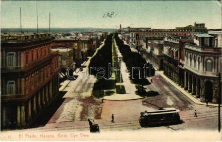 1909 Havana, Habana; Birds Eye View, street, tram (small tear)