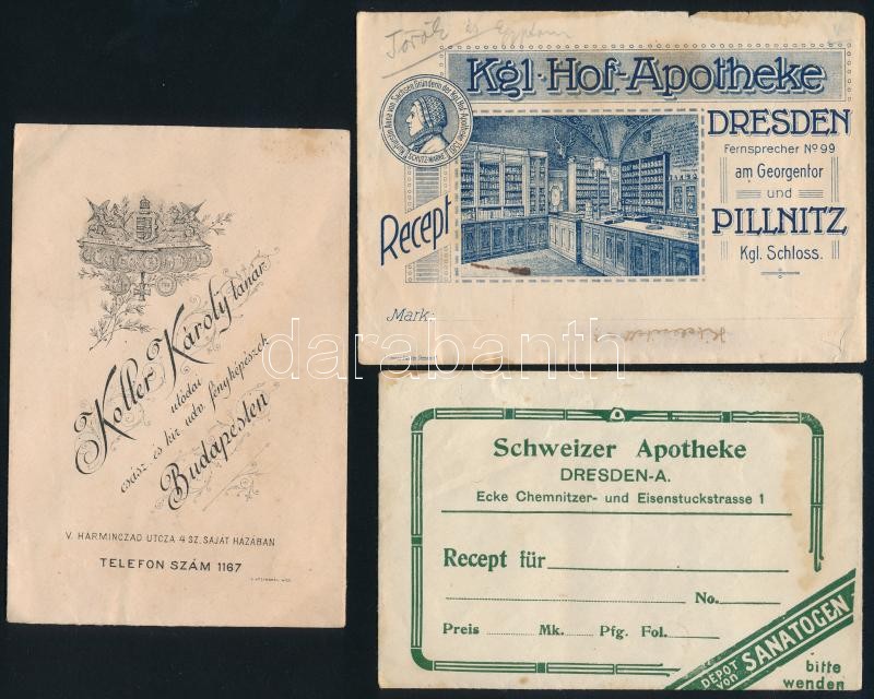 7 db vegyes régi reklám boríték és tasak, közte gyógyszertári receptborítékok, vegyes állapotban - Image 2