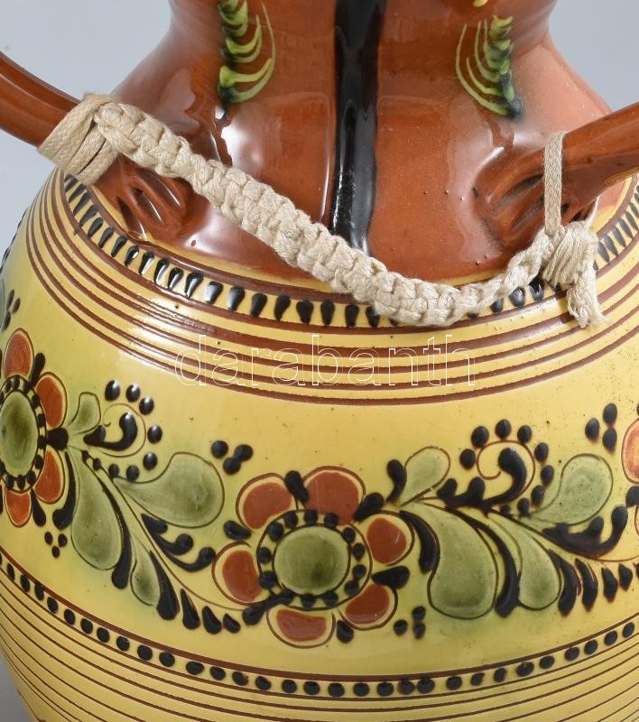 Sz. Nagy Karcag: Népi figura pár. Mázas kerámia, jelzett, a női figura tálján alulról egy apró lepattanás. M: 449-50 cm - Image 4