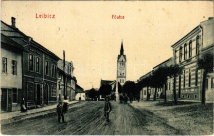 1914 Leibic, Leibitz, Lubica; Fő utca, templom. W.L. Bp. 2882. / main street, church