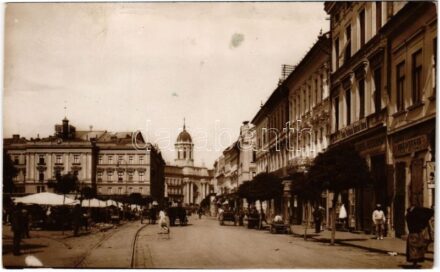 1933 Arad, Strada Colonel Pirici, delicatesse, Erber si Fleischmann, Clubul Partidului National Liberal / utca, piac, üzletek, Nemzeti Liberális Párt klubja / street, shops, market, National Liberal Party Club (Rb)