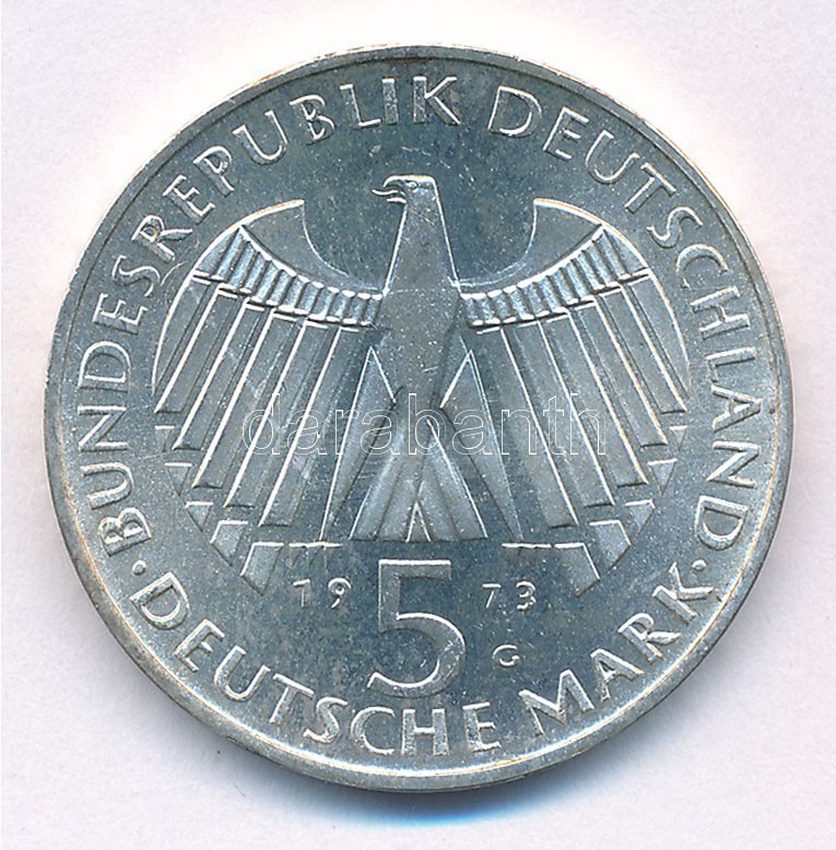Német Szövetségi Köztársaság 1973G 5M Ag 'A Frankfurti Parlament 125. évfordulója' T:1- Federal Republic Germany 1973G 5 Mark Ag '125th Anniversary - Frankfurt Parliament' C:AU Krause KM#137 - Image 2