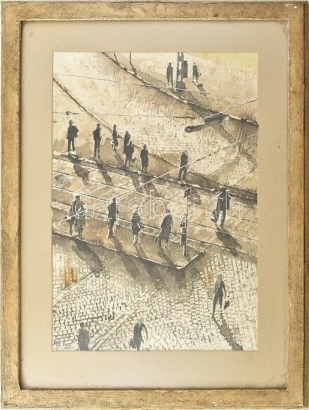 Olvashatatlan jelzéssel: Megálló. Vegyestechnika, papír, sérült, 28x41cm