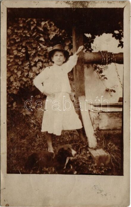 1915 Málnapatak, Málinec; fiú kutyával / boy with dog. photo (EK)