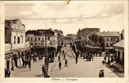 1931 Ungvár, Uzshorod, Uzhhorod, Uzhorod; utca, híd, üzletek / street, bridge, shops