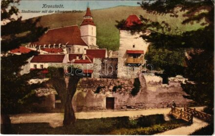 1917 Brassó, Kronstadt, Brasov; Stadtmauer mit der schwarzen Kirche / Várfal és templom. H. Zeidner No. 154. / castle wall and church