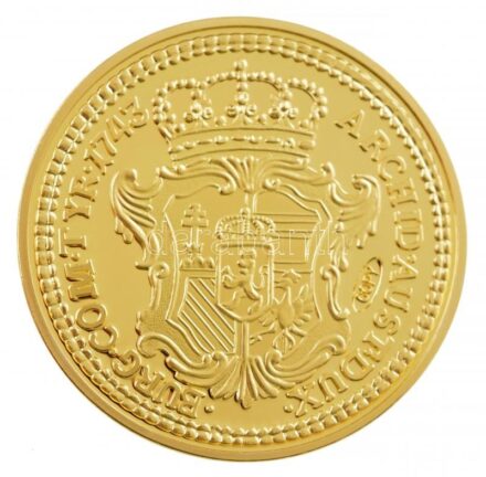 DN 'Történelmi aranypénzek - Mária Terézia 1 dukát, prágai veret, 1743' aranyozott rézötvözet utánveret 'COPY' beütéssel, kapszulában (26,30g/38mm) T:PP