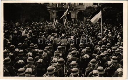 1938 Ipolyság, Sahy; bevonulás / entry of the Hungarian troops + '1938 Az első visszatért magyar város Ipolyság' So. Stpl.