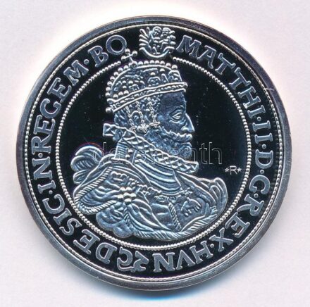 DN 'Magyarok Kincstára - II. Mátyás, 5 tallér, 1610' ezüstözött rézötvözet utánveret tanúsítvánnyal, kapszulában (42mm) T:PP kis patina