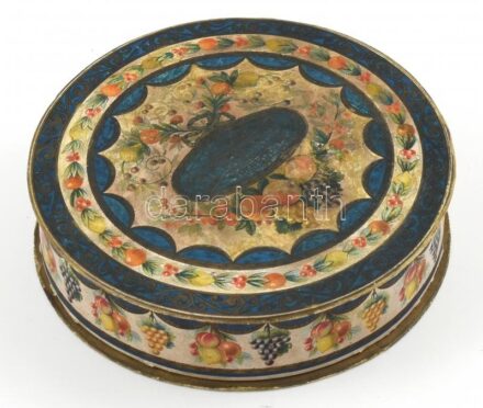 cca 1900 Kugler Henrik Gerbeaud bonbonos papírdoboz, d: 13,5 cm