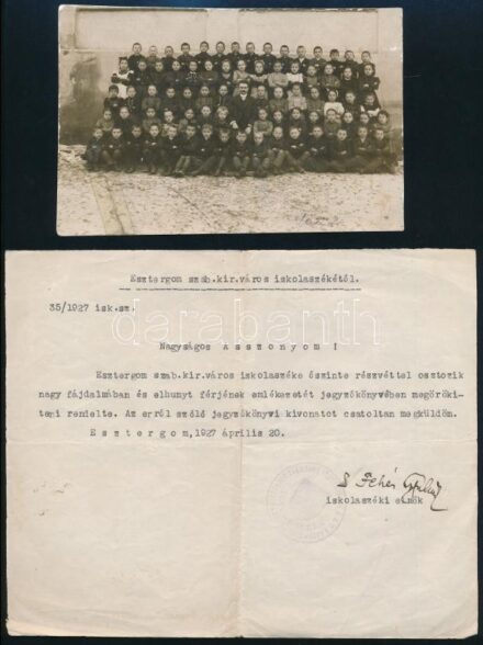 cca 1906-1930 Michels Ádám esztergomi tanító papírhagyatékából iratok, tanítói oklevél, fotó, stb.