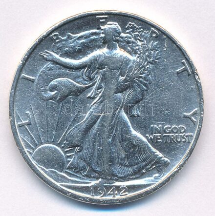 Amerikai Egyesült Államok 1942. 1/2$ Ag 'Walking Liberty' T:2-,3 patina, kis ph. USA 1942. 1/2 Dollar Ag 'Walking Liberty' C:VF,F patina, small edge error Krause KM#142