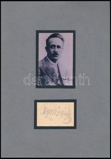 Nyirő József (1889-1953) erdélyi magyar író, újságíró, országgyűlési képviselő autográf aláírása, fényképének másolatával, paszpartuban