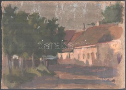 Kastner (Steiner) Margit (1891-1957): Sopronbánfalvi utca (cca 1940), olaj, karton, jelzett, 25×34,5 cm