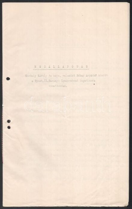 1939 Bp., Korbuly Károly (1873-1944) gépészmérnök, feltaláló és neje, valamint Bókay Árpádné (szül. Korbuly Erzsébet) (1904-1985) között kötött ingatlan adásvételi szerződés, autográf aláírásaikkal, 5 p.