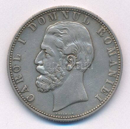 Románia 1880B 5L Ag 'I. Károly' T:2- kis ph. Romania 1880B 5 Lei Ag 'Carol I' C:VF small edge error Krause KM#12