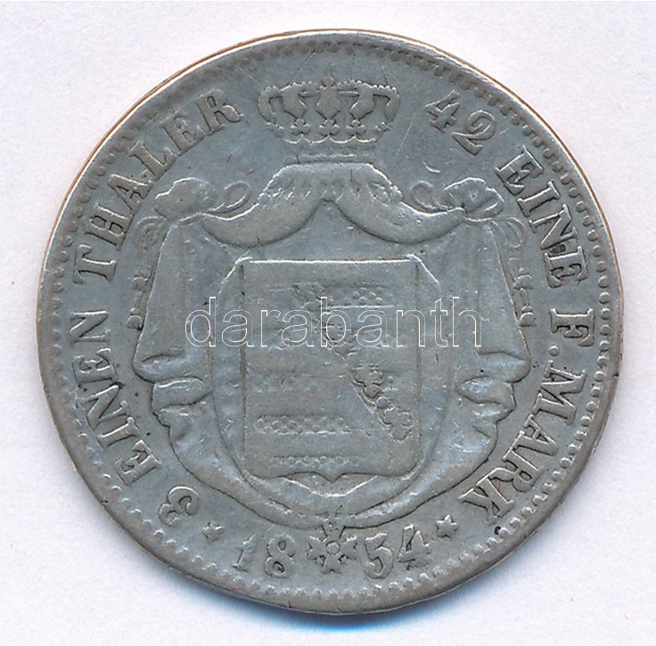 Német Államok / Szászország-Albertine 1854F 1/3T Ag 'II. Frigyes Ágos' T:3 German States / Saxony-Albertine 1854F 1/3 Thaler Ag 'Frederick Augustus II' C:F Krause KM# 1177 - Image 2