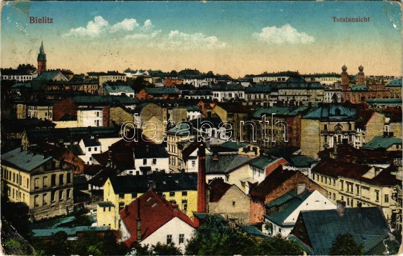 1915 Bielsko-Biala, Bielitz; Totalansicht / general view with synagogue (Rb)