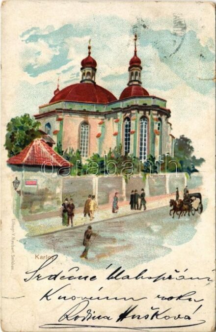 Praha, Prag, Prague; Karlov / church. Lithogr. V. Neubert. litho (tear)
