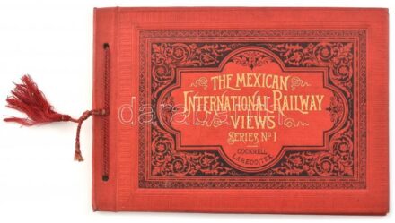 cca 1888 The Mexican International Railway Views. Series No. I. Laredo, 1888, Thos. J. Cockrell [Thomas J. Cockrell, 12 (fekete-fehér fotók, spanyol nyelvű képfeliratokkal) t. Haránt alakú, zsinórfűzött, aranyozott, festett