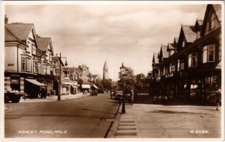 Hale, Ashley Road, automobiles, shops