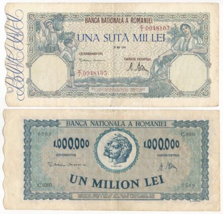 Románia 1946. 100.000L + 1947. 1.000.000L T:III Romania 1946. 100.000 Lei + 1947. 1.000.000 Lei C:F