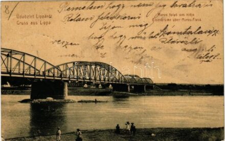 1910 Lippa, Lipova, Radna-Lippa; Maros folyó vasúti hídja. W.L. 3037. / Mures river, railway bridge (EK)