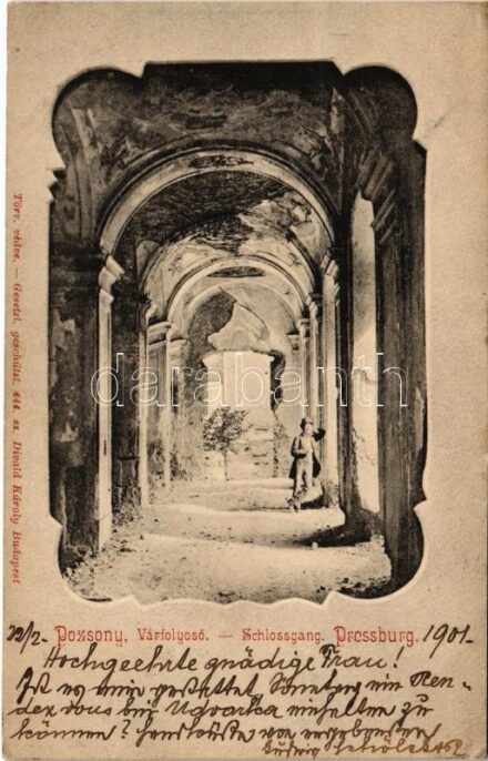 1901 Pozsony, Pressburg, Bratislava; Várfolyosó. Divald Károly 444. / Schlossgang / castle corridor. Art Nouveau