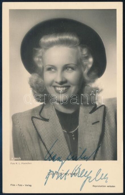 Dorit Kreysler (1909-1999) osztrák színésznő által aláírt fotólap / Austrian actress autograph signature