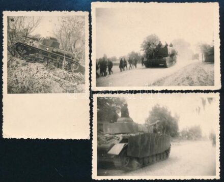 cca 1940-1945 3 db tankokat ábrázoló fotó, közte egy makett, 6×9 cm