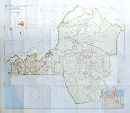 1965 Republique Democratique du Congo, Carte routiere et administrative de la province de Leopoldville / Kongó, Leopoldville tartomány úthálózati és közigazgatási térképe, 1 : 1.000.000, hajtva, 112x96 cm