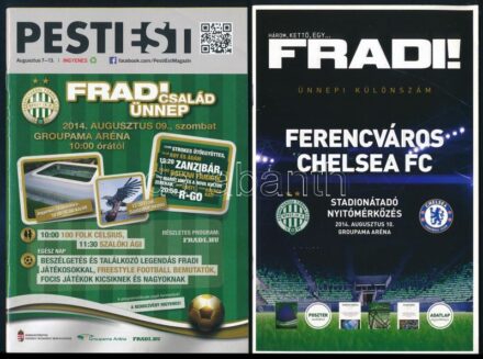 2014. Fradi Grupama aréna nyitó meccs füzet, jegy, reklám.