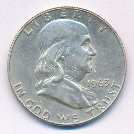 Amerikai Egyesült Államok 1963D 1/2$ Ag 'Franklin' T:2,2- patina, ph, kis ü. USA 1963D 1/2 Dollar Ag 'Franklin' C:XF,VF patina, edge error, small ding Krause KM#199