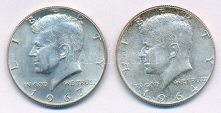Amerikai Egyesült Államok 1964-1967. 1/2$ Ag (2xklf) 'Kennedy' T:2 patina USA 1964-1967 1/2 Dollar Ag (2xdiff) 'Kennedy' C:XF patina Krause KM#202,#202a