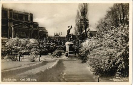 Stockholm, Karl XII torg / square, monument in winter