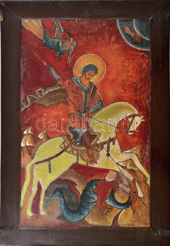 Jelzés nélkül: festett ikon, sérült ,42x26 cm